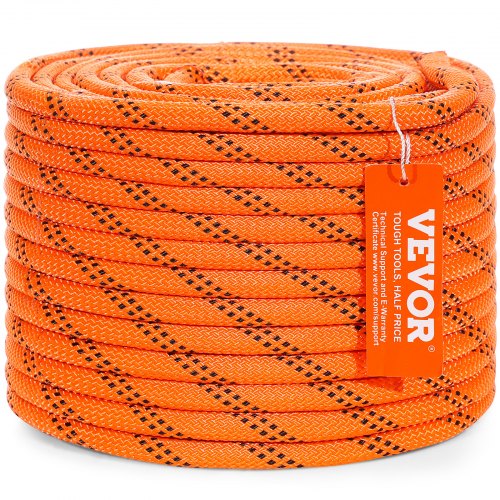 

VEVOR Cuerda de Poliéster Trenzado doble Naranja y Negro, 9,5mm x 36,57 m, 48 ​​hebras, 17,79 kN de Resistencia a la Rotura Cuerda de Escalada al Aire Libre para Senderismo en Roca, Camping, Columpio