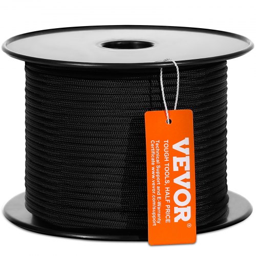 

VEVOR Cuerda de Nailon Trenzado Negro, 5 mm x 76,2 m, 32 ​​hebras, 3,20 kN de Resistencia a la Rotura Cuerda de Escalada al Aire Libre para Senderismo en Roca, Camping, Columpio, Rescate en Rápel