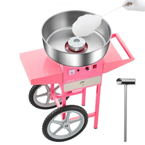 VEVOR Máquina Eléctrica de Algodón de Azúcar con Carro, 1000 W, con Recipiente de Acero Inoxidable de 52 cm, con Cuchara, para Hogar, Cumpleaños, Fiestas Familiares, Rosa, 819 x 520 x 855 mm