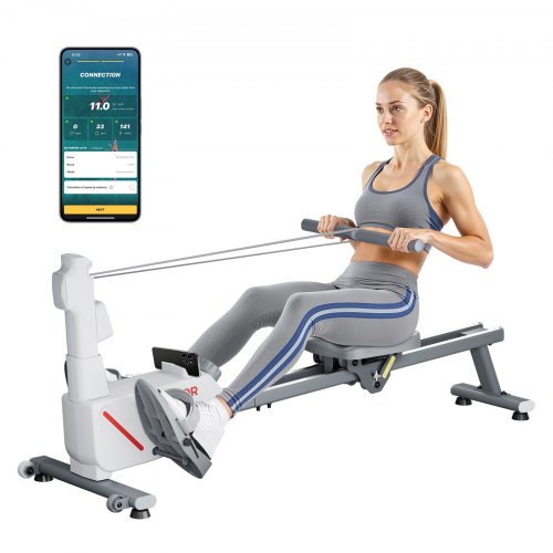 

VEVOR Máquina de Remo Magnética Silenciosa, con 16 Niveles de Resistencia Ajustables, con Rieles Deslizantes Dobles y Pantalla LCD, Compatible con Aplicación Bluetooth, 1450 x 480 x 585 mm, Blanco
