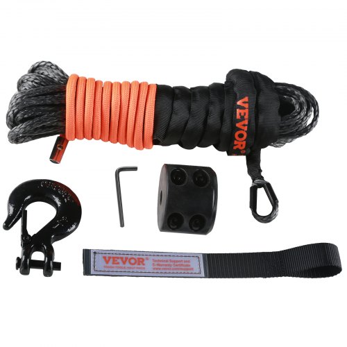 

VEVOR Cuerda de Cabrestante 4,8 mm x 15,2 m Cable Sintético Resistencia a la Rotura 37,1 kN con Funda Protectora, Gancho de Cabrestante Forjado, Correa de Tracción para ATV, UTV, Vehículo, Camioneta