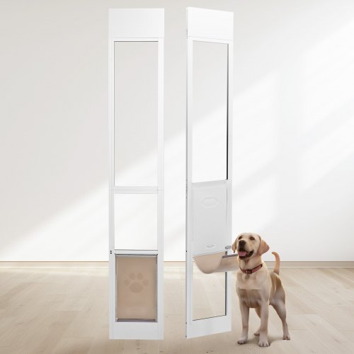 

VEVOR Puerta Corrediza de Vidrio para Perros Altura Ajustable 260,4 x 412,8 x 1927-2049 mm Puerta para Perros de Vidrio Templado con Estructura de Bisagra, Solapa y Cerradura para Perros Medianos