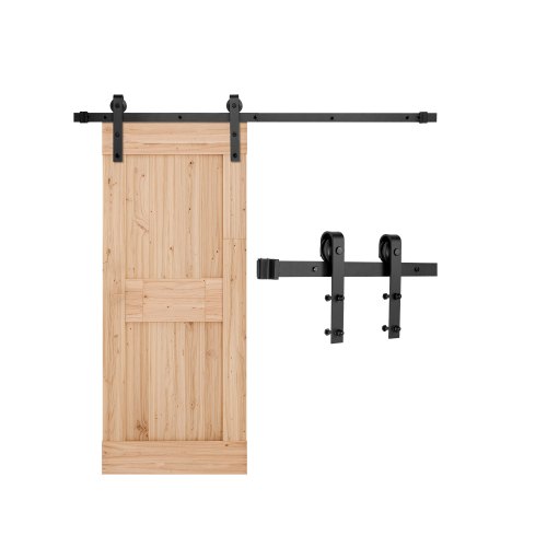 VEVOR Kit de Herrajes para Puerta Corrediza de Granero de Acero al Carbono Riel de 1,5 m para Una Sola Puerta Ancho Máximo de 76,2 cm Espesor de 34,92-44,45 mm Carga de 150 kg para Hogar, Negro