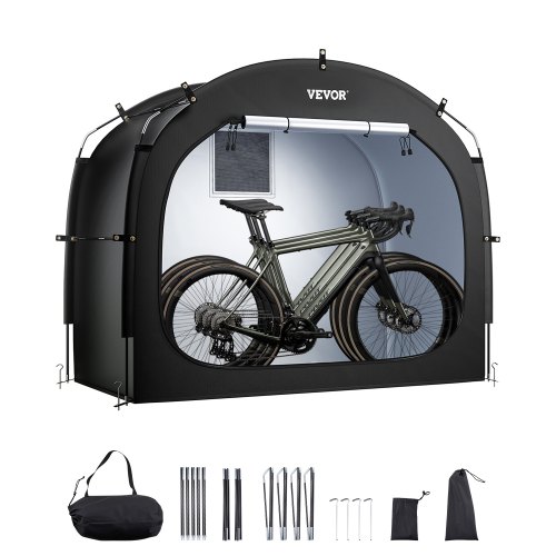 

VEVOR Tienda de Campaña para Guardar Bicicletas, Tienda Impermeable 2030 x 1220 x 1690 mm para 3 o 4 Bicicletas con Ventana Ventilada, Fibra de Vidrio de Alta Resistencia y Cremalleras Dobles, Negro