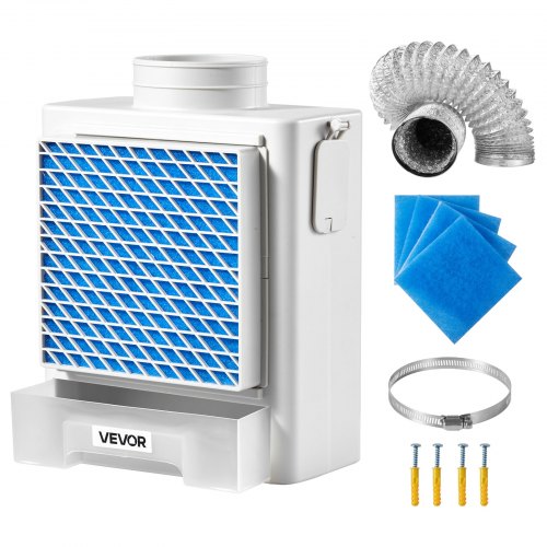 

VEVOR Kit de Ventilación 3 en 1 para Secadora de Interior, con Cajón de Agua, a Puerto de Escape 99 mm, con Recordatorio Inteligente de Sobrecalentamiento y 4 Almohadillas Purificadoras, Blanco