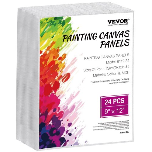 

VEVOR 24 PCS Paneles de Lienzo para Pintar, Lienzos de 229 x 305 mm para Pintar, Paneles de Lienzo para Dibujar, Pintar con Acrílico, Óleo, Acuarela, Lienzo para Niños y Profesionales, Blanco