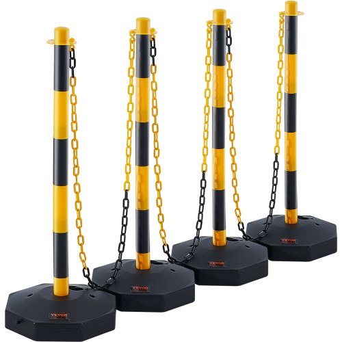 VEVOR Poste de Tráfico 4 Piezas Poste Límite con Base Rellenable Cono de Tráfico de Altura Ajustable Cadena Larga 2,4 m