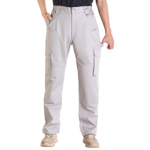 

VEVOR Pantalones Resistentes al Fuego, Hombre, 100 % Algodón, con Múltiples Bolsillos y Cintura Elástica, Costuras Reforzadas Antidesgarro, a Trabajos de Soldadura y Ropa Informal, Talla M, Gris