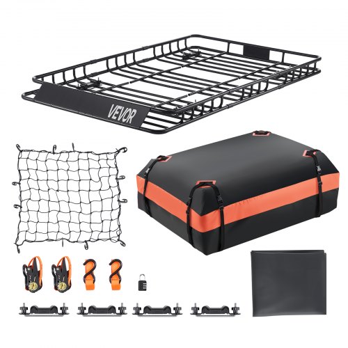 

VEVOR Cesta para Portaequipajes de Techo 162,5x99x10,5 cm Soporte de Equipajes Universal con Bolsa de Carga 112x87x26 cm Correas de Trinquete Carga Máxima de 113,4 kg para SUV, Camión, Coche