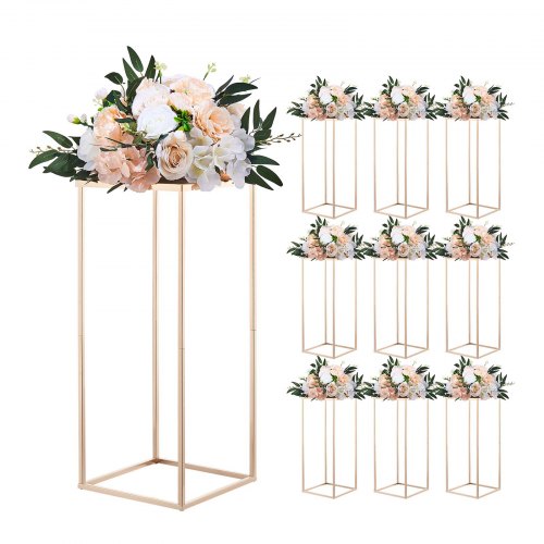 

VEVOR Soporte Floral para Bodas, Taburetes Rectangulares Dorados Francés para Plantas, Soporta hasta 15 kg, Ideales para Bodas, Fiestas, Cumpleaños y Decoración de Mesas, 250 x 250 x 600 mm, 10 Piezas