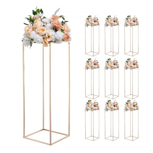 

VEVOR Soporte Floral para Bodas, de Acero SPCC, 10 Piezas, con Laminado Metálico, Estante Rectangular Dorado Francés para Exhibición de Flores en Bodas, Fiestas, Cumpleaños y Hogar, 280 x 280 x 800 mm