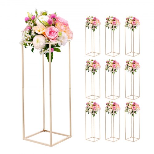 

VEVOR Soporte Floral Dorado para Bodas, 10 uds, Elegante y Robusto, Tornillos Ocultos, Expositor Floral Cúbico Rectangular para Bodas, Fiestas, Cumpleaños y Centros de Mesa, 280 x 280 x 800 mm