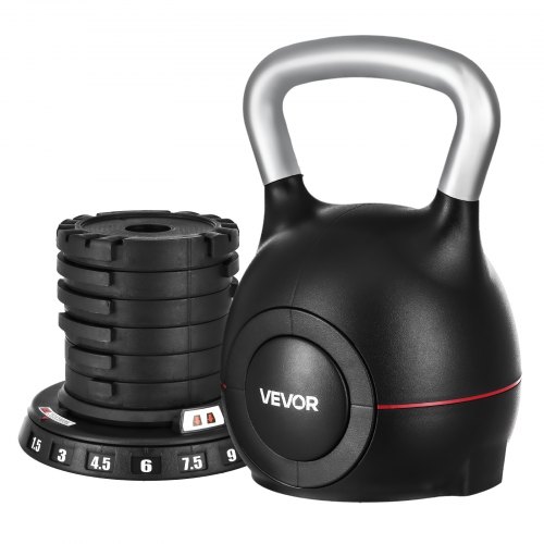 

VEVOR Pesa Rusa Ajustable con 7 Niveles de Peso Incluido 1,5, 3, 4,5, 6, 7,5, 9 y 10 kg, Pesa Rusa de Aluminio Fundido a Presión y Material ABS para Entrenamiento de Fuerza de Agarre, Negra