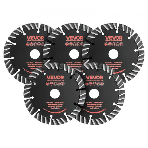 

VEVOR Disco de Corte de Diamante 133 mm, Juego de 5 Piezas, Disco para Rozadora de Pared con Segmentos 2 mm, Eje 20 mm, Núcleo de acero 65Mn para Ladrillo Hormigón Tuberías Mampostería y Cableado