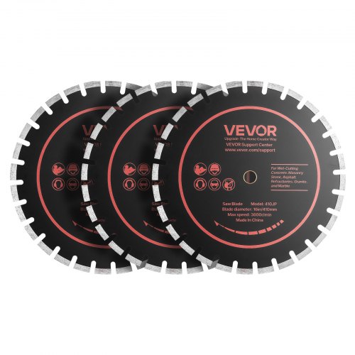 

VEVOR Disco de Corte de Diamante 410 mm, Juego de 3 Piezas, Disco para Rozadora de Pared con Segmentos 2 mm, Eje 25,4 mm para Hormigón Cableado Mampostería Tuberías y Ladrillo, Núcleo de acero 65Mn