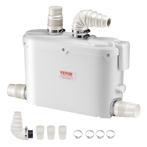 

VEVOR 500 W Bomba Trituradora de 420 x 140 x 270 mm con 4 Entradas de Agua, Caudal de 29 GPM, Altura de 8 m, Máquina de Descarga Ascendente para Eliminación de Aguas Residuales para Cocina, Bañera