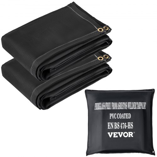 VEVOR Manta de Soldadura Ignífuga 2 Piezas Manta Ignífuga de Emergencia 1,83 x 3,05 m Manta Ignífuga de Fibra de Vidrio Tejido Resistente al Calor hasta 550 °C con 8 Ojales de Latón