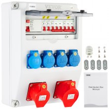 VEVOR Caja de Distribución Eléctrica 2x16 A 5 Pines Caja Modular Estanca AC 230/400 V Caja de Distribución de Energía Eléctrica 300x400x200 mm con Carcasa IP65 y Enchufe IP44 para Uso Doméstico