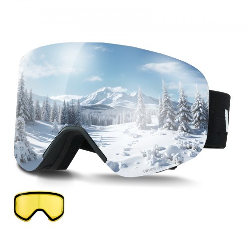 

VEVOR Gafas de Esquí con Revestimiento Plata Cromada Completa VLT 8-18%, Lentes Cilíndricas Magnéticas, Doble Ventilación y Antivaho, para Snowboard, para Hombres y Mujeres, 182 x 104 x 79 mm