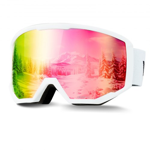 

VEVOR Gafas de Esquí con Revestimiento, Rosa, para Snowboard, con Montura de TPU, Doble Ventilación Antivaho y Espuma de Triple Capa, para Motonieve, para Hombres y Mujeres, 180 x 96 x 72 mm