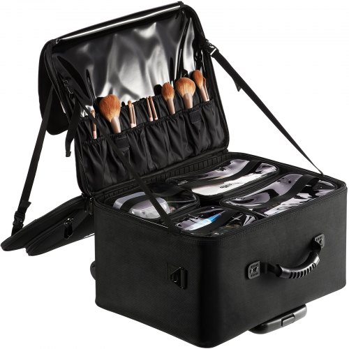 

VEVOR Estuche de Maquillaje con Ruedas 3 Niveles Conveniente Maleta de Almacenamiento de Transporte con Asas Correa, Caja Bolsa de Maquillaje Oxford Impermeable Profesional Regalo de Maquillaje, Negro