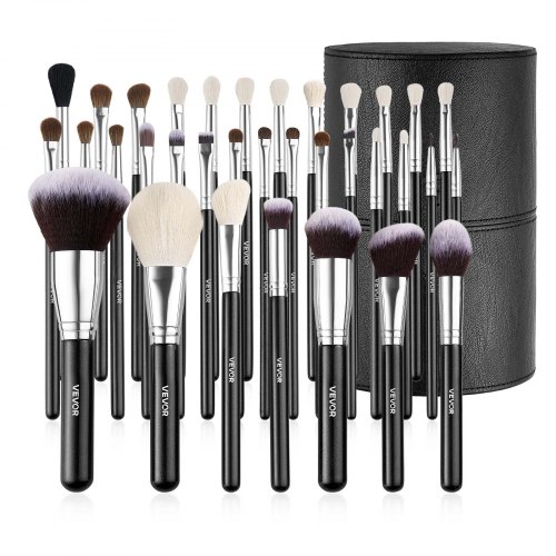 

VEVOR Juego de 34 Brochas de Maquillaje Profesional a Base, Difuminar Sombras de Ojos, Corrector y Rubor, con Cerdas Suaves, Mango Ergonómico de Madera y Estuche de Viaje Incluido, Color Negro
