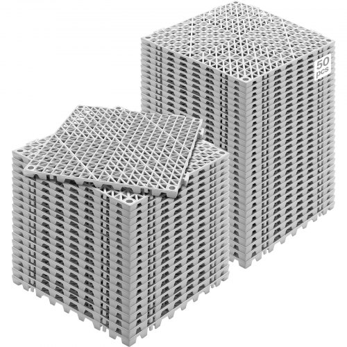VEVOR Loseta de PVC Losetas Autoventiladas 50 PCS Baldosa de Clip Calada para Suelo 30x30x1,5 cm Baldosa de Jardín de Enclavamiento Drenaje Rápido Interior Exterior para Terraza Cocina Spa Baño, Gris