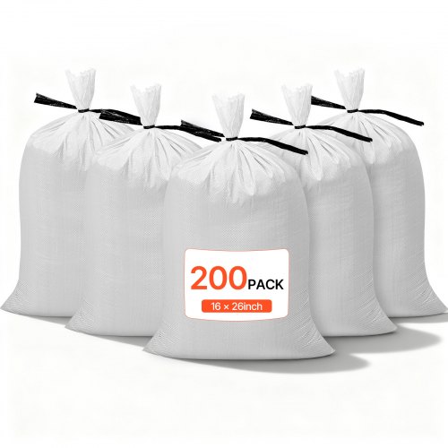 

VEVOR Sacos de Arena Vacíos con Cintas, Capacidad 22,6 kg, de Polipropileno Tejido, Resistentes al Desgarro y a los Rayos UV para Barreras de Protección contra Inundaciones, 400 x 660 mm, 200 uds