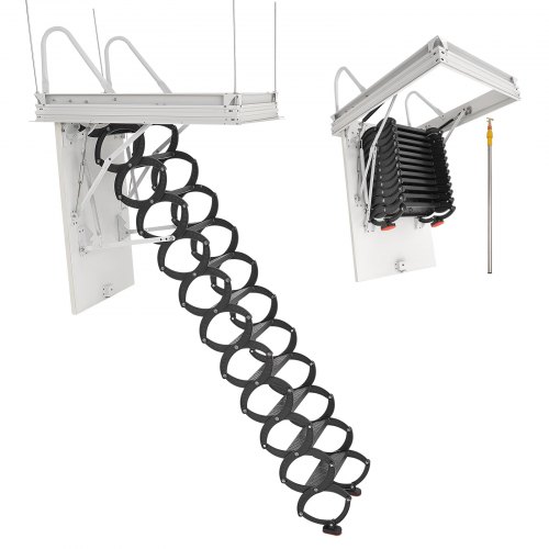 

VEVOR Escalera de Ático, Carga 299,4 kg, para Techos de 2,6 a 2,9 m de Altura y Abertura 100 x 69 cm, de Acero Aleación, Retráctil y Abatible con Barra de Tracción para Techos de Áticos y Lofts