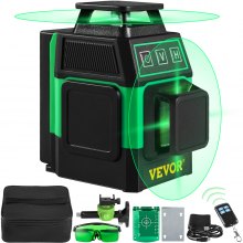 VEVOR 8 Líneas Nivel Láser Autonivelación 2x360 grados Nivel Láser de Línea Cruzada con Luz Verde 9 x 5 x 9,5 cm Nivel Láser Líneas con Control Remoto, Modo Automático y Manual, Clasificación IP54