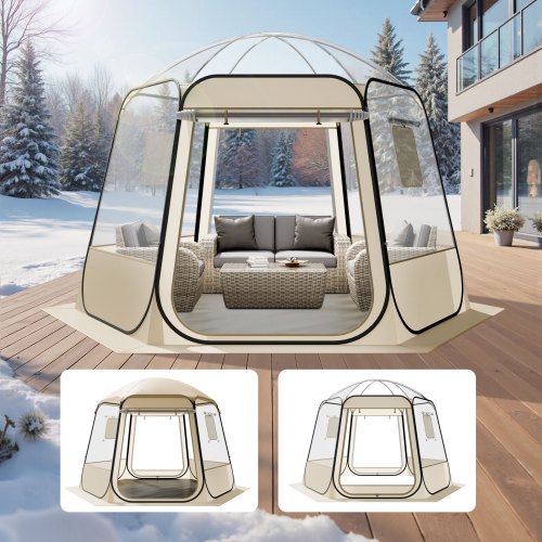 

VEVOR Tienda de Campaña Plegable, 305 x 275 x 220 cm, Impermeable y Resistente a Los Rayos UV, Tienda Transparente con Ventanas y Vista Panorámica de 540° para 4-8 Personas para Patio y Jardín