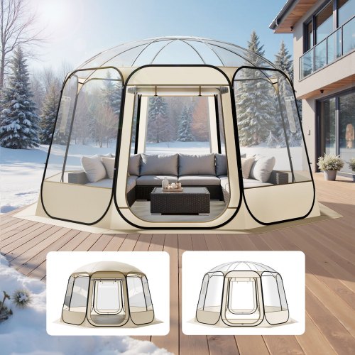 

VEVOR Tienda de Campaña Plegable, 366 x 345 x 220 cm, Impermeable y Resistente a Los Rayos UV, Tienda Transparente con Ventanas y Vista Panorámica de 540° para 10-12 Personas para Patio y Jardín