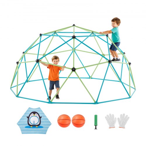 

VEVOR Cúpula de Escalada 305 cm Juego de Cúpula Geométrica con 2 Pelotas, 1 Red, 1 Bomba de Aire Capacidad de Carga de 453 kg Juego de Domo de Escalada para Jardín, Parque, Exterior, Azul y Verde