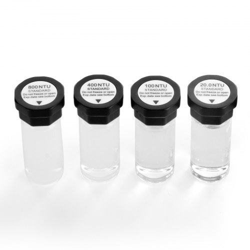 

VEVOR Kit de Solución de Calibración de Turbidez, 20/100/400/800 NTU, 20 ml, 4 uds, para Turbidímetro TN1000, Inserto Protector a Prueba de Golpes, Diseño de Botella Sellada, 30 x 30 x 70 mm