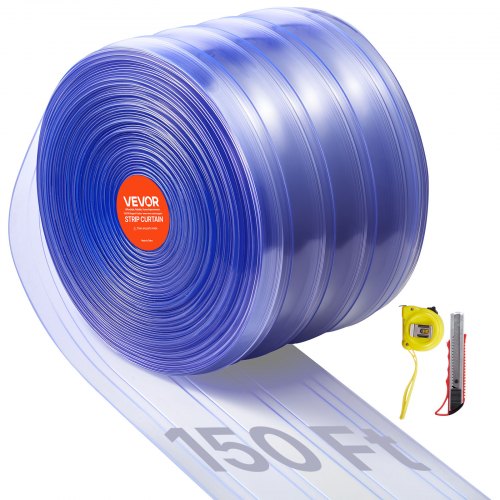 

VEVOR Cortina de Tiras de PVC Cortina de Puerta Transparente 4572x20 cm Rollo de Tiras de Plástico Acanalado Enrollable Espesor de 2 mm para Puertas de Supermercado, Fábrica, Almacén, Garaje