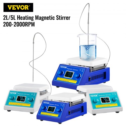 

VEVOR Agitador Magnético con Placa Calefactora 2000RPM Mezcladora para Laboratorio con Pantalla Digital LED 2L 280°C Placa de Calefacción Azul 500W de Investigación Científica Estudios de Laboratorio