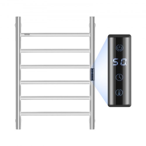 

VEVOR Calentador de Toallas con Radiador Toallero con 6 Barras Calentador de Toallas Impermeable con Temporizador y Pantalla LED 5 Niveles de Temperatura Ajustables Montado en la Pared, Plata