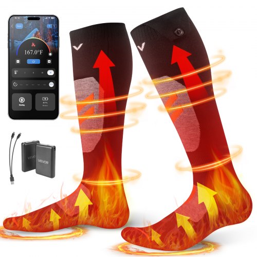 

VEVOR Calcetines Calefactables, Talla M, Batería 5000 mAh, Recargables, con 4 Niveles de Calor y Control Mediante Aplicación, 40 °C a 70 °C, para Exteriores, Pesca, Camping y Senderismo, Unisex