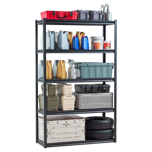 

VEVOR Estantes de Almacenamiento de 5 Niveles de 457,2 x 1219,2 x 1981,2 mm Capacidad de Carga Total de 1361 kg, Estantes de Metal Ajustables para Garaje, Cocina, Almacén, Sótano, Trastero, Negro