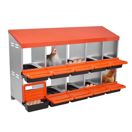 

VEVOR - Nido para gallinas, 10 compartimentos, 30 a 45 pulgadas, estable y resistente a la corrosión, con nidos inclinados, orificios inferiores y plataforma de descanso, apto para diferentes razas de gallinas