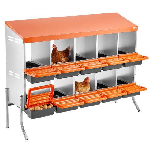 

VEVOR Nidos para Gallinas, 10 Compartimentos, con Patas de Soporte, Fácil Recogida de Huevos, Acero Galvanizado y Plástico de Alta Resistencia, para Gallinas Ponedoras, Naranja, 1320 x 525 x 990 mm