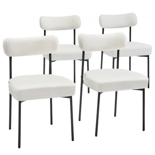

VEVOR Sillas de Comedor 4 Piezas Silla Decorativa con Respaldo Curvo Patas de Metal Negras Asiento Blanco de Cocina Esponja Suave Capacidad de Carga de 136 kg Altura del Asiento de 495 mm para Sala