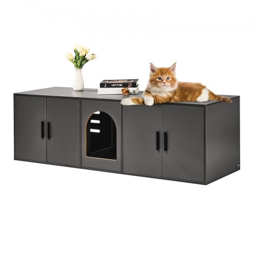 

VEVOR Mueble de Baño Oculto para Gatos Armario de Madera 1,47x0,46x0,45m, Negro