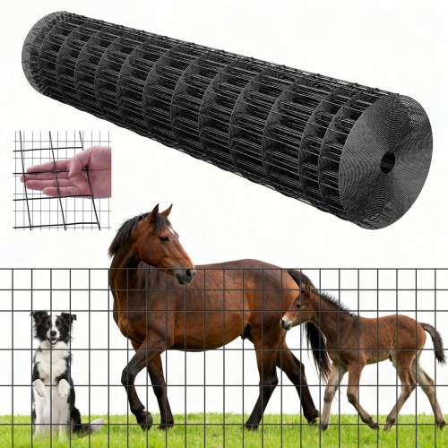 

VEVOR Valla de Jardín 122 cm x 15,2 m, Malla de 5,08 x 10,16 cm, Alambre de Acero Galvanizado, para Ganado Vacuno, Porcino y Ovino, para Recintos de Animales, Alambre para Jaulas, Color Negro