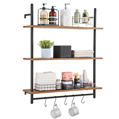 

VEVOR Estantería industrial de tubos, 3 niveles, 32 x 9,84 pulgadas, soporte de madera rústica flotante para montaje en pared, estante de exhibición, soporte para artículos diversos para cocina, dormitorio, baño, sala de estar, color negro
