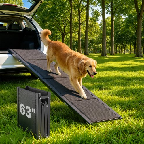 VEVOR Rampa para Perros para Coche, 160 x 43,2 cm, Plegable, para Perros Medianos y Grandes de hasta 113 kg, con Superficie Tela Oxford Antideslizante, Portátil, para Exteriores, SUV y Camiones