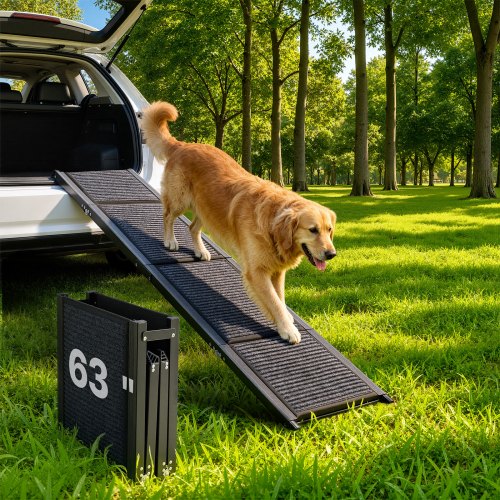 VEVOR Rampa para Perros para Coche, 160 x 43,2 cm, Plegable, para Perros Medianos y Grandes de hasta 113 kg, con Superficie de Fieltro Antideslizante, Portátil, para Exteriores, SUV y Camiones