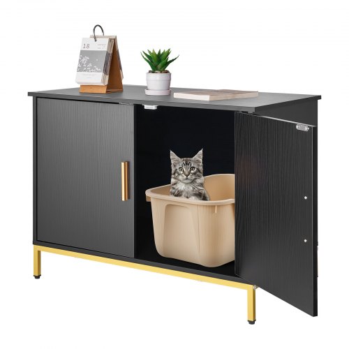 

VEVOR Armario de Almacenamiento para Arenero de Gatos, con Patas de Metal, para la Mayoría de Areneros, para Sala de Estar, 700 x 450 x 545 mm, Carga Máxima Peso de 60 kg, Color Negro y Dorado
