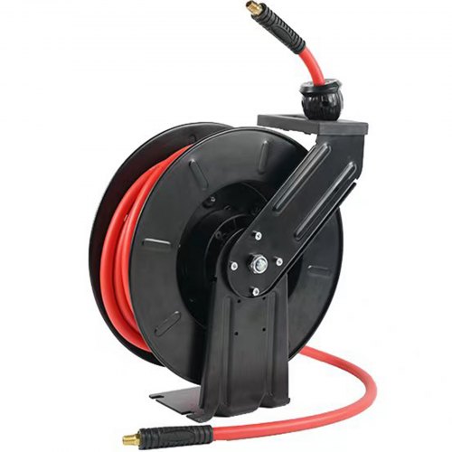 

VEVOR Carrete de Manguera de Aire 9,5mmx15,2m Enrollador Automático Manguera de Goma Híbrida Carrete de Cable Retráctil Presión de 300PSI Montaje en Pared/Techo/Suelo Rebobinado Automático para Taller