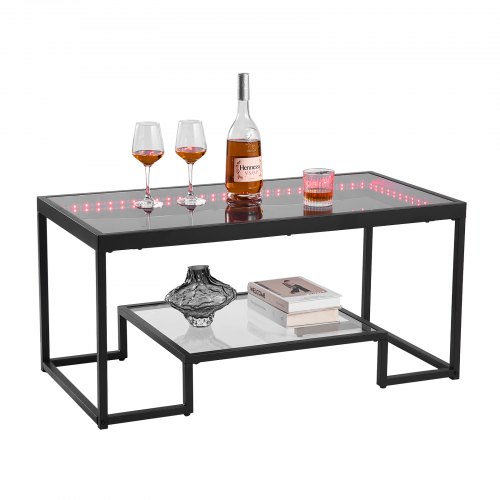 

VEVOR Mesa Auxiliar de Cristal Templado con Iluminación, Rectangular, con Dos Niveles y Espacio de Almacenamiento Abierto, Estilo Industrial Moderno, para Salón u Oficina, 100 x 51 x 48 cm, Negro